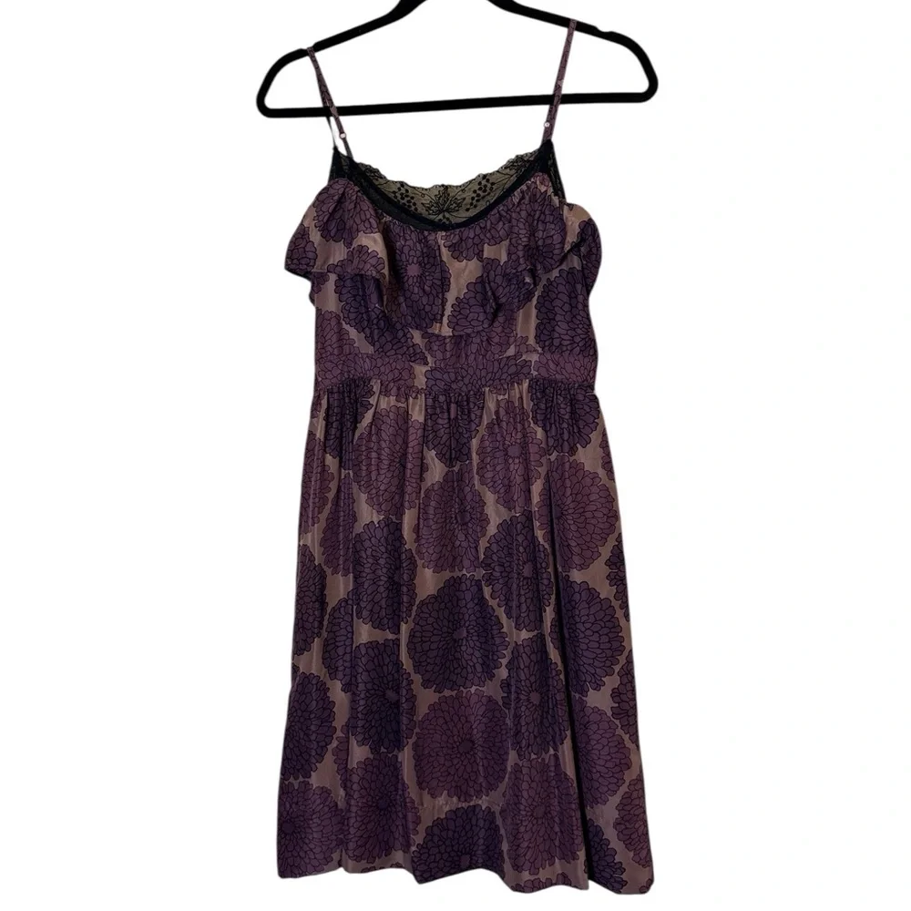 Lil for Anthropologie Cone What May Silk Floral Babydoll Dress sz 8